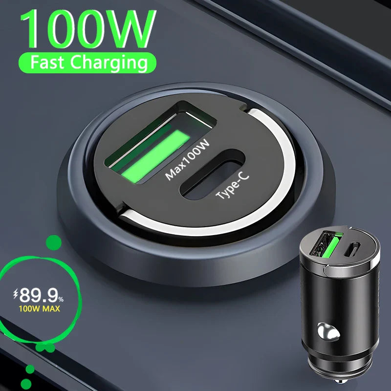 100W Mini Car Charger Lighter Fast Charging for iPhone